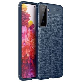 Smcase Samsung Galaxy S21 5G Deri Dokulu Niss Silikon Nano Lacivert Cep Telefonu Kılıfı