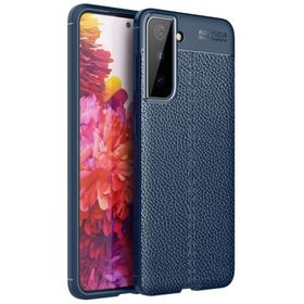 Smcase Samsung Galaxy S21 5G Deri Dokulu Niss Silikon Nano Lacivert Cep Telefonu Kılıfı