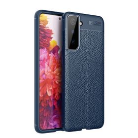 Smcase Samsung Galaxy S21 5G Deri Dokulu Niss Silikon Nano Lacivert Cep Telefonu Kılıfı