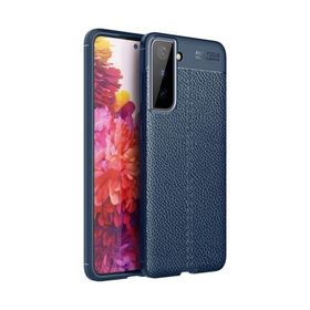 Smcase Samsung Galaxy S21 5G Deri Dokulu Niss Silikon Nano Lacivert Cep Telefonu Kılıfı