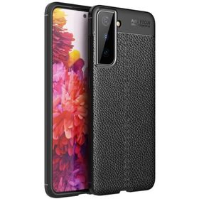 Smcase Samsung Galaxy S21 5G Deri Dokulu Niss Silikon Tam Kapatan Kırmızı Cep Telefonu Kılıfı