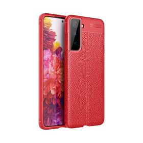 Smcase Samsung Galaxy S21 5G Deri Dokulu Niss Silikon Tam Kapatan Kırmızı Cep Telefonu Kılıfı