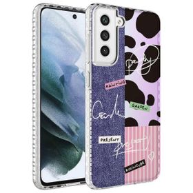 Smcase Samsung Galaxy S21 FE Desenli Elegans Serisi Silikon Beyaz Cep Telefonu Kılıfı