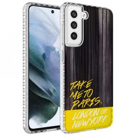 Smcase Samsung Galaxy S21 FE Desenli Elegans Serisi Silikon Beyaz Cep Telefonu Kılıfı