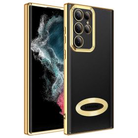 Smcase Samsung Galaxy S22 Ultra 5G Kamera Korumalı Omega Lazer Silikon Gold Cep Telefonu Kılıfı