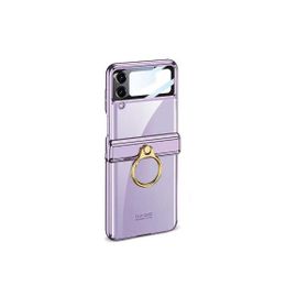 Smcase Samsung Galaxy Z Flip4 Kıpta Yüzüklü Lens Korumalı Lazer Kapak Siyah Cep Telefonu Kılıfı