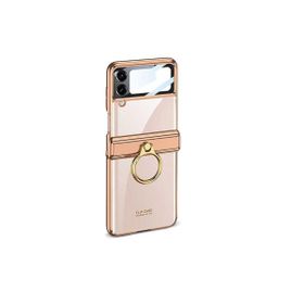Smcase Samsung Galaxy Z Flip4 Kıpta Yüzüklü Lens Korumalı Lazer Kapak Siyah Cep Telefonu Kılıfı