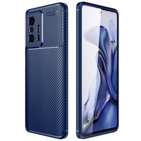 Smcase Xiaomi 11T Kamera Korumalı Karbon Dokulu Silikon Lacivert Cep Telefonu Kılıfı