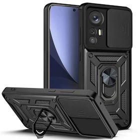Smcase Xiaomi 12T Pro Kamera Korumalı Yüzüklü Tank Pars Silikon Siyah Cep Telefonu Kılıfı