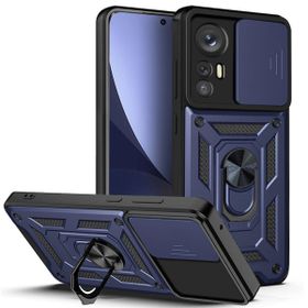 Smcase Xiaomi 12T Pro Kamera Korumalı Yüzüklü Tank Pars Silikon Siyah Cep Telefonu Kılıfı