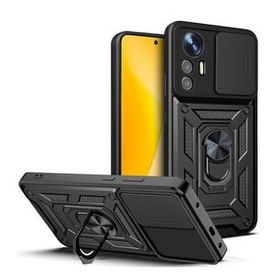 Smcase Xiaomi Mi 12 Lite Kamera Korumalı Yüzüklü Tank Pars Silikon Siyah Cep Telefonu Kılıfı