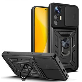 Smcase Xiaomi Mi 12 Lite Kamera Korumalı Yüzüklü Tank Pars Silikon Siyah Cep Telefonu Kılıfı
