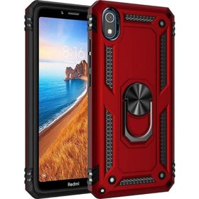 Smcase Xiaomi Redmi 7A Vega Yüzüklü Tank Kapak Kırmızı Cep Telefonu Kılıfı