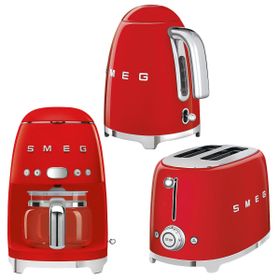 Smeg 50's Style Kırmızı Kettle + 1x2 Adet Kapasiteli Ekmek Kızartma Makinesi ve Filtre Kahve Makine Seti