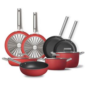 Smeg Cookware 50'S Style Kırmızı 8'li Tencere Tava Seti
