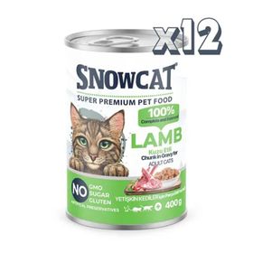 Snow Cat Premium 400 gr 12 Adet Parça Etli Kuzulu Kedi Konservesi