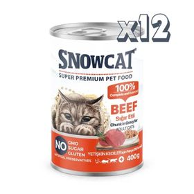 Snow Cat Premium 400 gr 12 Adet Parça Etli Sığırlı Kedi Konservesi