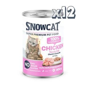 Snow Cat Premium 400 gr 12 Adet Parça Etli Tavuklu Yavru Kedi Konservesi