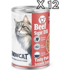 Snow Cat Premium 400 gr 12 Adet Tahılsız Kıyılmış Sığır Etli Kedi Konservesi
