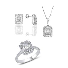 Sögütlü Silver Baget Taşlı 2'li Kadın Gümüş Set