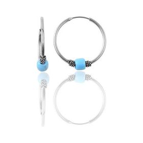 Söğütlü Silver Gümüş 12 mm Mini Turkuaz Taşlı Halka Küpe