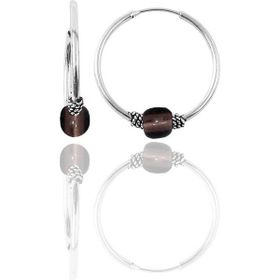 Söğütlü Silver Gümüş 17 mm Açık Kahverengi Taşlı Halka Küpe