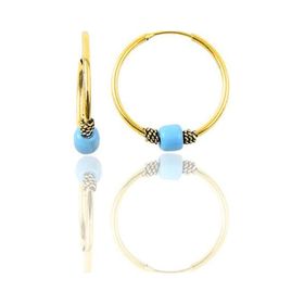 Söğütlü Silver Gümüş Altın Yaldızlı 12 mm Mini Turkuaz Taşlı Halka Küpe