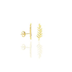 Söğütlü Silver Gümüş Altın Yaldızlı Yaprak Modeli Gümüş Zincir Küpe