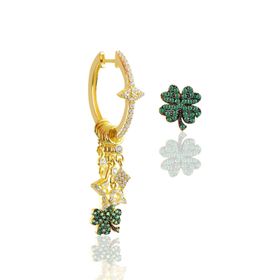 Söğütlü Silver Gümüş Altın Yaldızlı Yeşil Yaşlı Yonca Şans Küpe