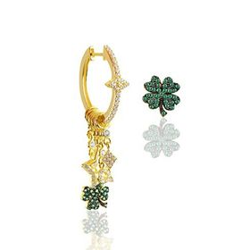 Söğütlü Silver Gümüş Altın Yaldızlı Yeşil Yaşlı Yonca Şans Küpe