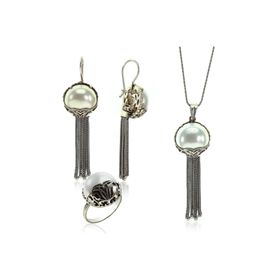 Söğütlü Silver Gümüş Incili Püsküllü Otantik Kolye