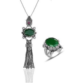 Söğütlü Silver Gümüş Kök Zümrüt Taşlı Püsküllü Otantik Küpe