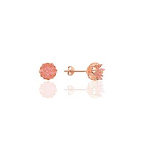 Söğütlü Silver Gümüş Lotus Çiçeği Pembe Taşlı Küpe