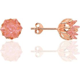 Söğütlü Silver Gümüş Lotus Çiçeği Pembe Taşlı Küpe
