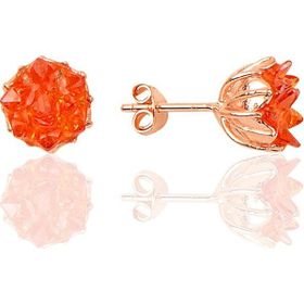 Söğütlü Silver Gümüş Lotus Çiçeği Turuncu Zirkon Taşlı Küpe