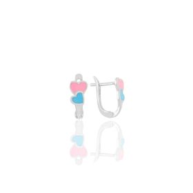 Söğütlü Silver Gümüş Mavi ve Pembe Mineli Birleşen Kalpler Küpe