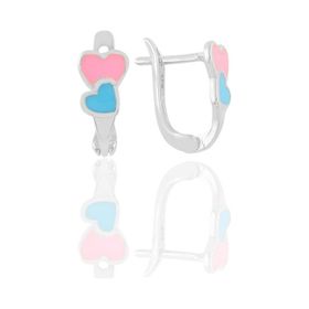 Söğütlü Silver Gümüş Mavi ve Pembe Mineli Birleşen Kalpler Küpe