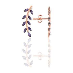 Söğütlü Silver Gümüş Mor Taşlı Yaprak Küpe