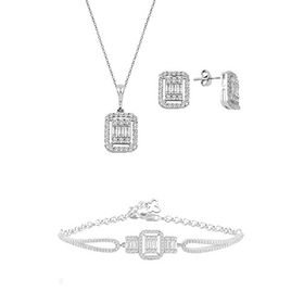 Söğütlü Silver Gümüş Rodyumlu Baget Taşlı Kolye Küpe ve Bilezik