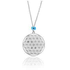 Söğütlü Silver Gümüş Rodyumlu Nazarlı Yaşam Çiçeği Kolye