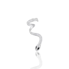 Söğütlü Silver Gümüş Rodyumlu Onix ve Zirkon Taşlı Kıkırdak Yılan Küpe