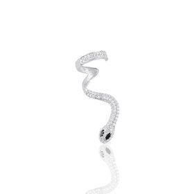 Söğütlü Silver Gümüş Rodyumlu Onix ve Zirkon Taşlı Kıkırdak Yılan Küpe