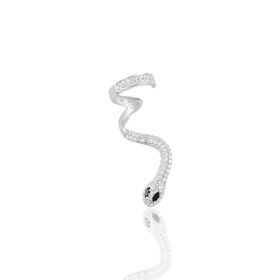 Söğütlü Silver Gümüş Rodyumlu Onix ve Zirkon Taşlı Kıkırdak Yılan Küpe