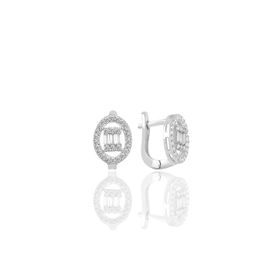 Söğütlü Silver Gümüş Rodyumlu Oval Gümüş Düz Baget Taşlı Klipsli Küpe