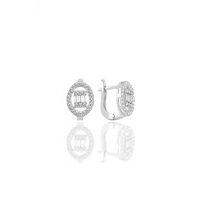 Söğütlü Silver Gümüş Rodyumlu Oval Gümüş Düz Baget Taşlı Klipsli Küpe
