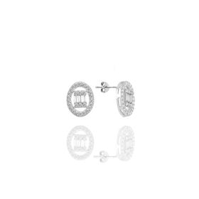 Söğütlü Silver Gümüş Rodyumlu Oval Gümüş Düz Baget Taşlı Klipsli Küpe