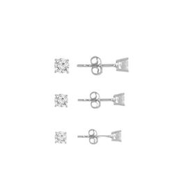 Söğütlü Silver Gümüş Rodyumlu Pırlanta Montürlü 3 Boy Mini Tektaş Küpe