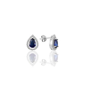 Söğütlü Silver Gümüş Rodyumlu Safir Taşlı Damla Küpe