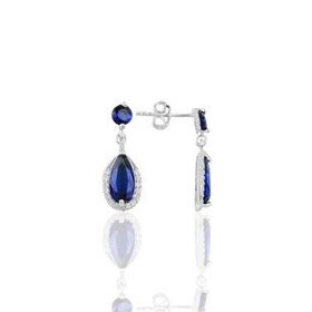 Söğütlü Silver Gümüş Rodyumlu Safir Taşlı Damla Küpe
