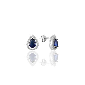 Söğütlü Silver Gümüş Rodyumlu Safir Taşlı Damla Küpe